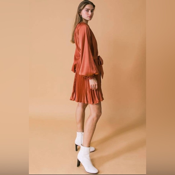 NWT Boutique Grace Pleated Long Sleeve Dress – Rust - Picture 6 of 7